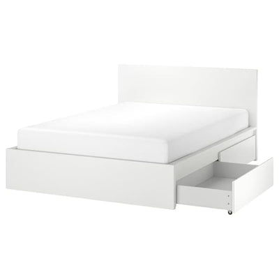 MALM Bed frame, high / 4 storage boxes, white / Lindbåden, 160x200 cm - best price from Maltashopper.com 69495008