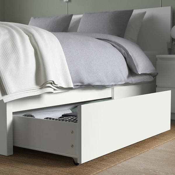 Ikea MALM - Bed frame, high, w 4 storage boxes, white/Lönset, 180x200 cm