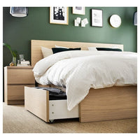 MALM High bed frame/4 storage units, mord white oak veneer/Lindbåden, 180x200 cm - best price from Maltashopper.com 99495016