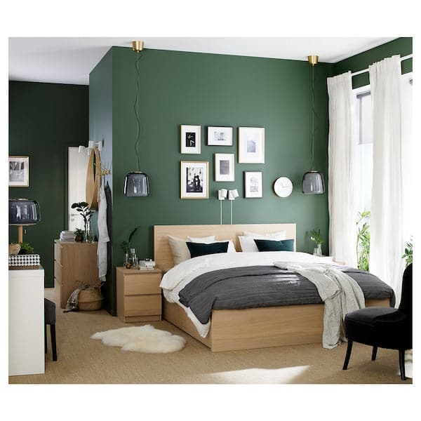 MALM High bed frame/4 storage units, mord white oak veneer/Lindbåden, 180x200 cm - best price from Maltashopper.com 99495016