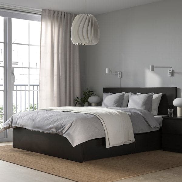 MALM - Bed frame, high, w 4 storage boxes, black-brown/Lönset, 180x200 cm - best price from Maltashopper.com 99019227