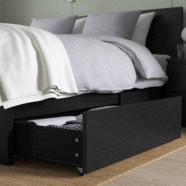 Ikea MALM Tall bed structure/4 containers - brown-black/Lönset 140x200 cm