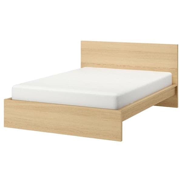 Ikea MALM High bed frame, mord white oak veneer/Lindbåden, 140x200 cm