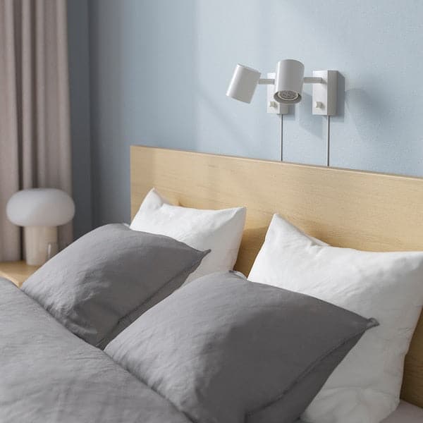 Ikea MALM High bed frame, mord white oak veneer/Lindbåden, 180x200 cm