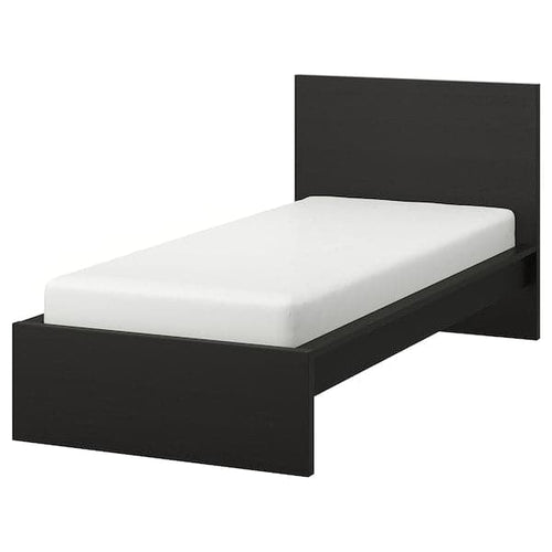 MALM High bed frame, brown-black/Lindbåden, 90x200 cm