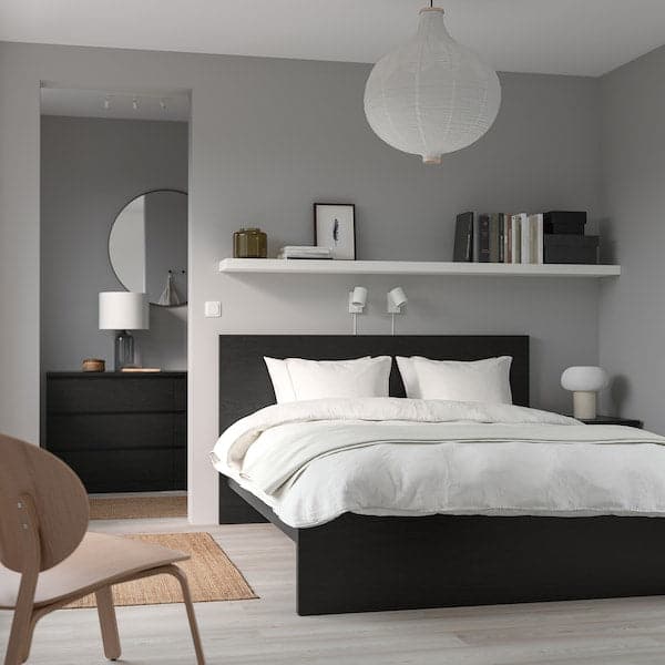 Ikea MALM - Bed frame, high, black-brown/Lönset, 180x200 cm