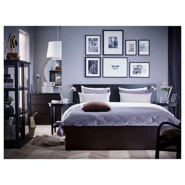Ikea MALM - Bed frame, high, black-brown/Luröy, 180x200 cm