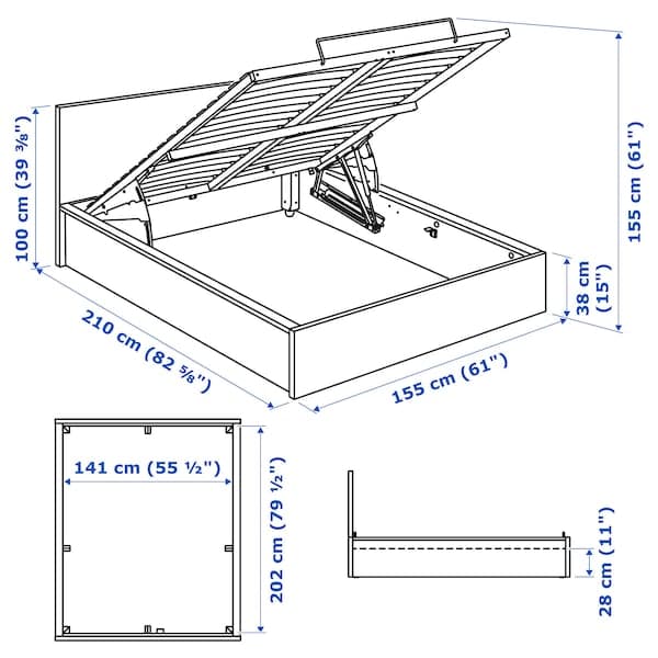 Ikea MALM Bed structure with container - veneered white mord oak 140x200 cm ,