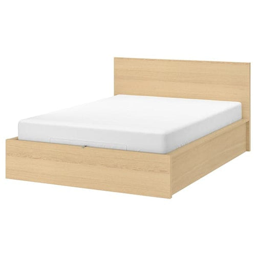 MALM Bed structure with container - veneered white mord oak 160x200 cm , 160x200 cm