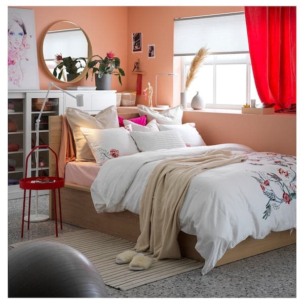 Ikea MALM Bed structure with container - veneered white mord oak 140x200 cm ,