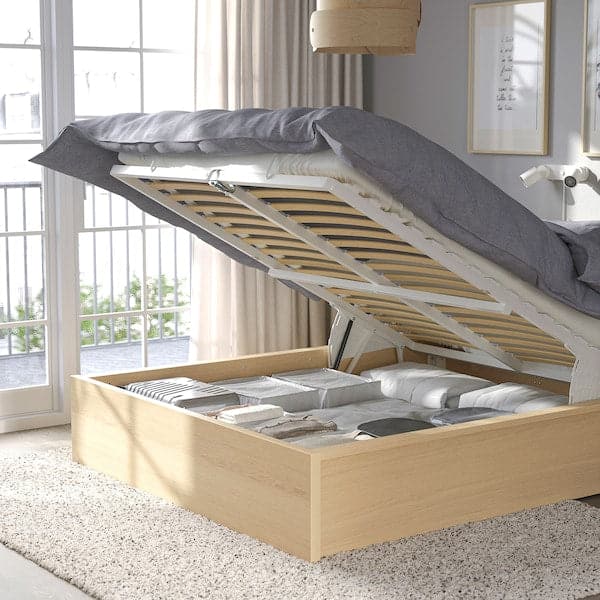 MALM Bed structure with container - veneered white mord oak 140x200 cm , - best price from Maltashopper.com 00412685