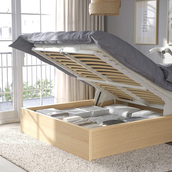 Ikea MALM Bed structure with container - veneered white mord oak 140x200 cm ,