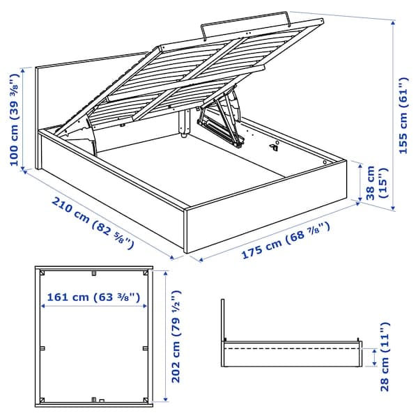 Ikea MALM Bed structure with container - brown-black 160x200 cm , 160x200 cm