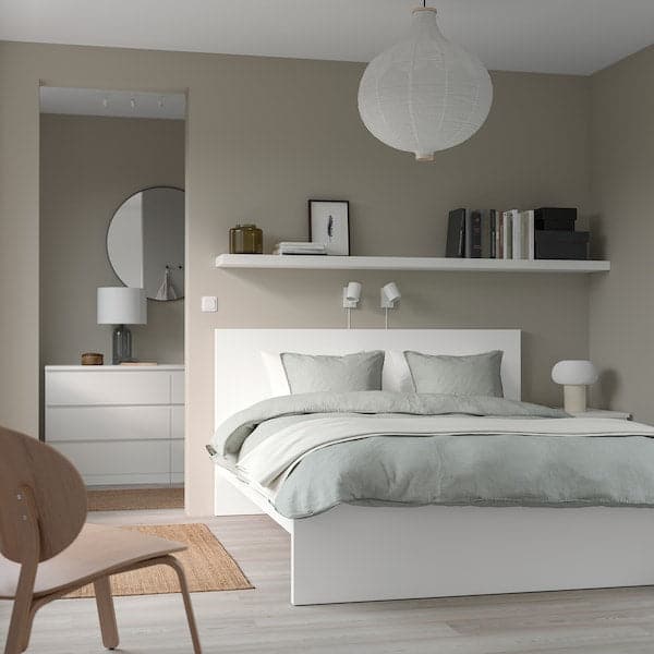 Ikea MALM - Bed frame with mattress, white/Valevåg extra-rigid, , 140x200 cm