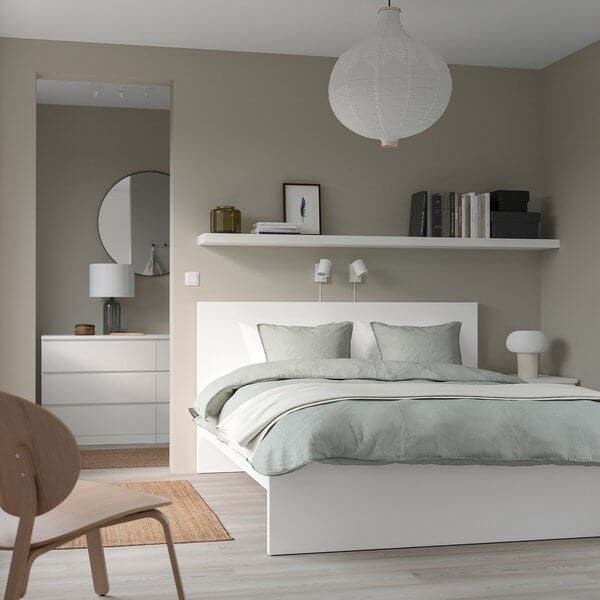 Ikea MALM - Bed frame with mattress, white/Valevåg rigid, ,