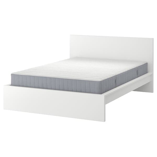 Ikea MALM - Bed frame with mattress, white/Valevåg rigid, ,