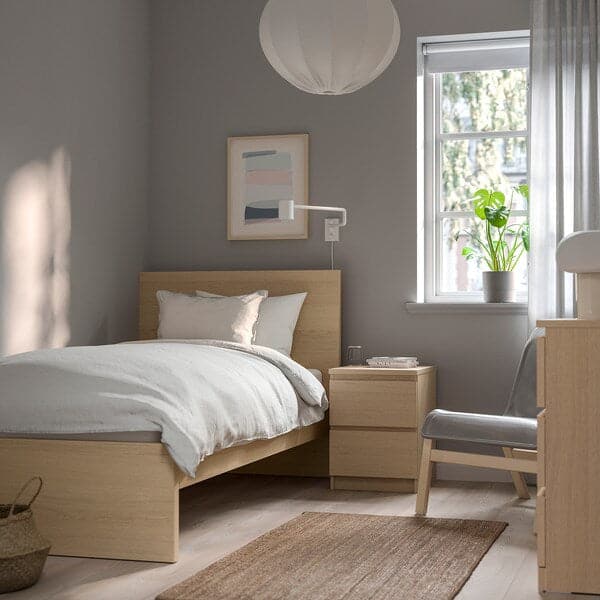 Ikea MALM - Bed frame with mattress, veneered with white/Åbygda mord oak, , 90x200 cm