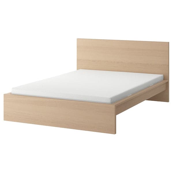 MALM - Bed frame with mattress, veneered with white mord oak/Åbygda semi-rigid, , 140x200 cm - best price from Maltashopper.com 29544077