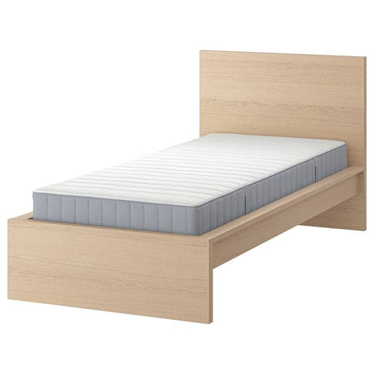 Ikea MALM - Bed frame with mattress, veneered with white mord oak/Valevåg extra hard, , 90x200 cm