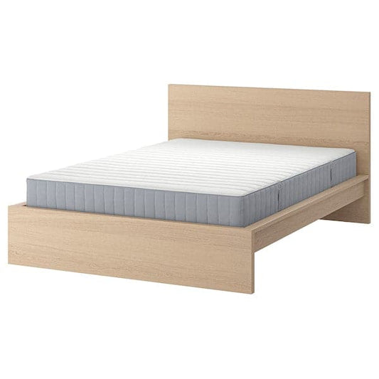 Ikea MALM - Bed frame with mattress, veneered in white mord oak/Valevåg hardwood, , 180x200 cm