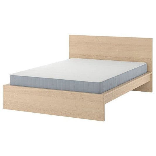 Ikea MALM - Bed frame with mattress, veneered with white mord oak/Vesteröy extra hard, ,