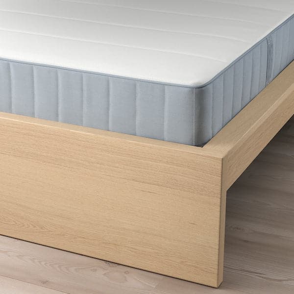 Ikea MALM - Bed frame with mattress, veneered with white mord oak/Vesteröy extra hard, ,