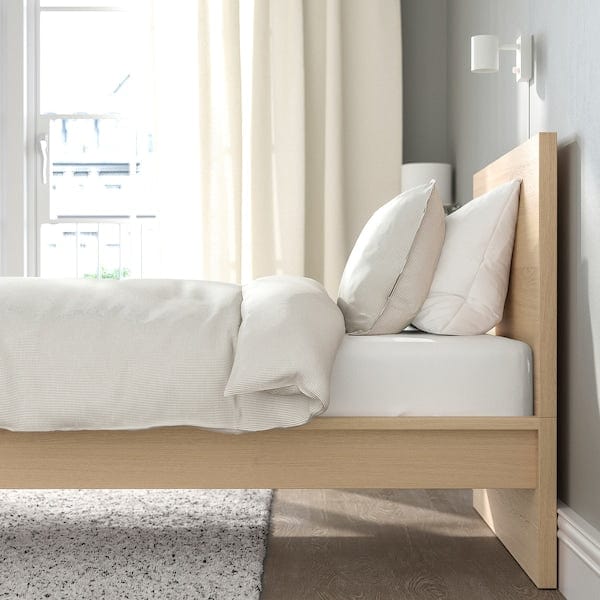 Ikea MALM - Bed frame with mattress, veneered with white oak mord/Vesteröy hardwood,90x200 cm