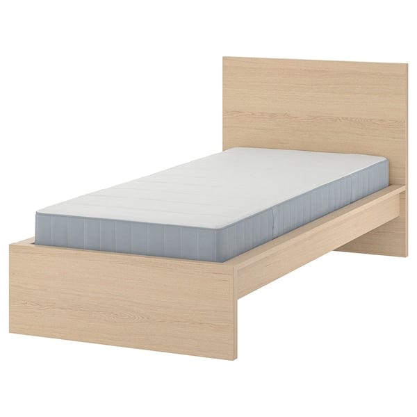 Ikea MALM - Bed frame with mattress, veneered with white oak mord/Vesteröy hardwood,90x200 cm