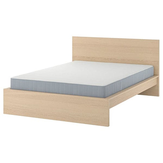 Ikea MALM - Bed frame with mattress, veneered with white mord oak/Vesteröy hardwood, , 140x200 cm