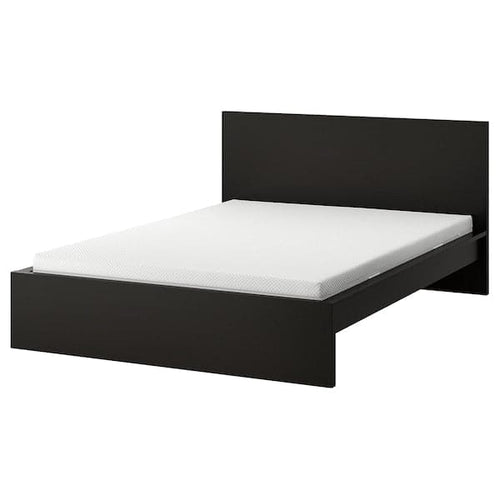 MALM - Bed frame with mattress, black-brown/Åbygda rigid, ,