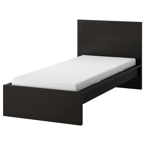 MALM - Bed frame with mattress, black-brown/Åbygda rigid, ,