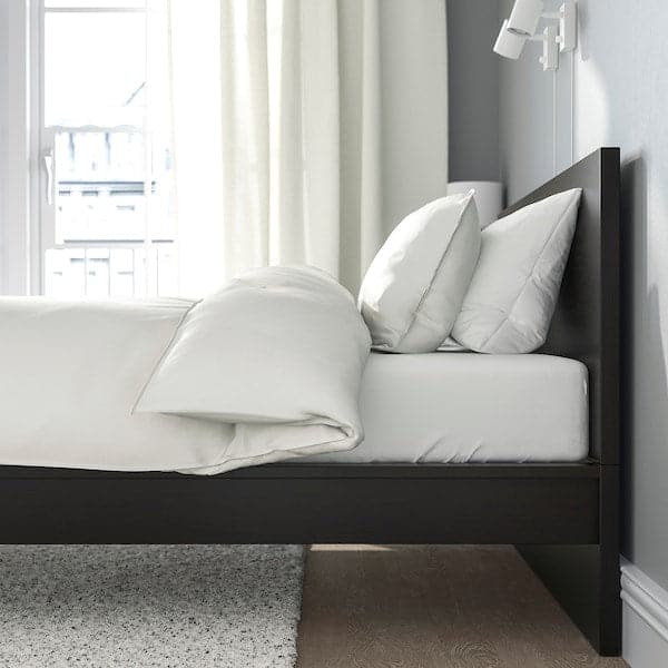 Ikea MALM - Bed frame with mattress, brown-black/Valevåg rigid, , 140x200 cm
