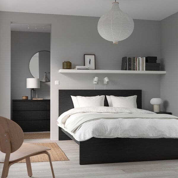Ikea MALM - Bed frame with mattress, brown-black/Valevåg rigid, , 140x200 cm