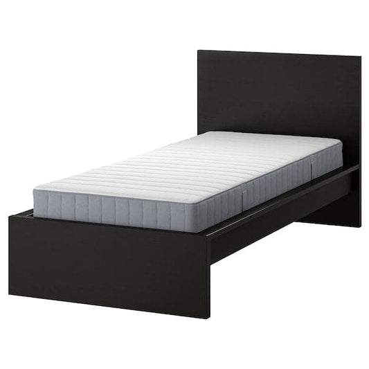 Ikea MALM - Bed frame with mattress, brown-black/Valevåg rigid, , 90x200 cm