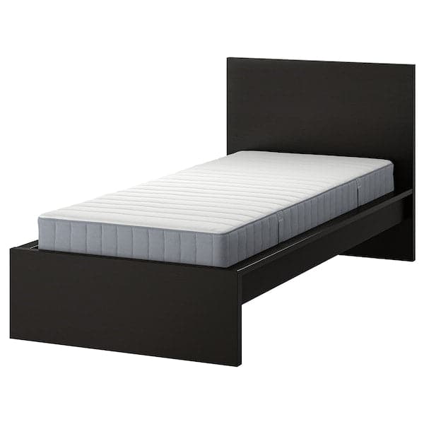 Ikea MALM - Bed frame with mattress, brown-black/Valevåg rigid, , 90x200 cm