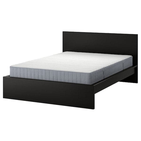 Ikea MALM - Bed frame with mattress, brown-black/Valevåg rigid, , 180x200 cm