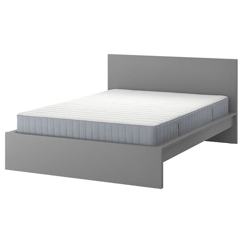 MALM - Bed frame with mattress, grey stain/Valevåg extra-rigid, , 160x200 cm