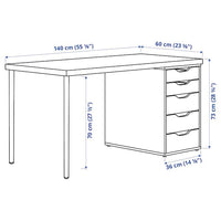 MÅLSKYTT / ALEX - Desk, birch/white, 140x60 cm - best price from Maltashopper.com 79417802
