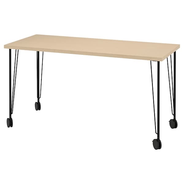 MÅLSKYTT / KRILLE - Desk, birch veneer/black, 140x60 cm - best price from Maltashopper.com 29509998