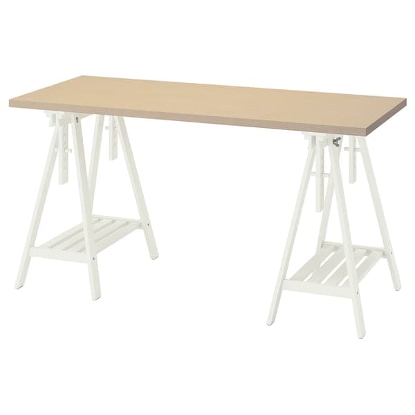 MÅLSKYTT / MITTBACK - Desk, birch/white, 140x60 cm - best price from Maltashopper.com 89417793