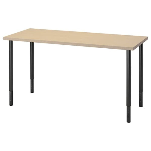 MÅLSKYTT / OLOV - Desk, birch/black, 140x60 cm