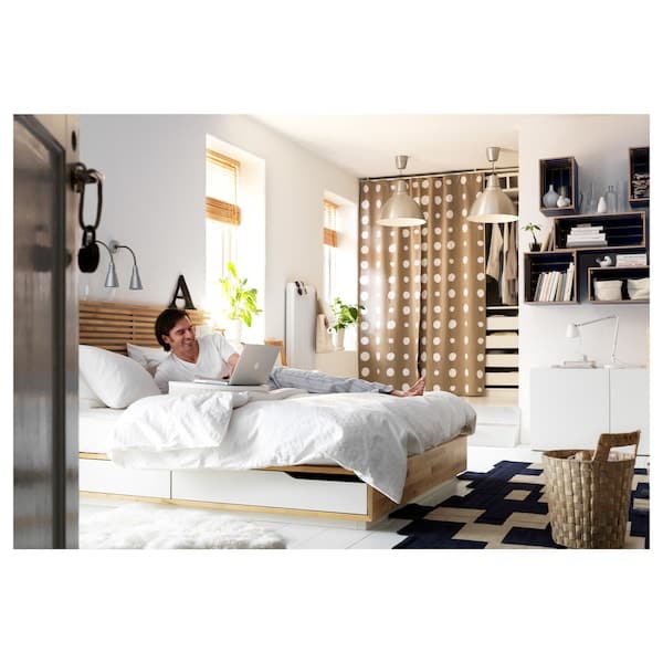 MANDAL Bed structure with headboard - birch/white 160x202 cm , 160x202 cm - Premium Beds & Bed Frames from Ikea - Just €804.99! Shop now at Maltashopper.com