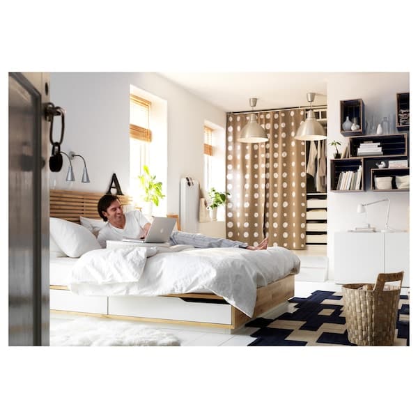 MANDAL Bed structure with headboard - birch/white 160x202 cm , 160x202 cm - best price from Maltashopper.com 89094948