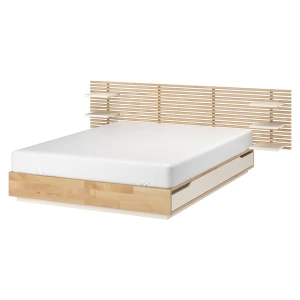 MANDAL Bed structure with headboard - birch/white 140x202 cm , - best price from Maltashopper.com 09094947
