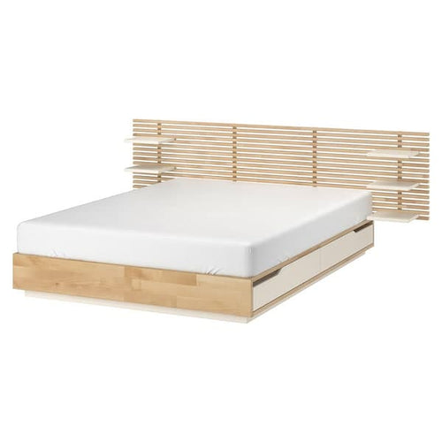 MANDAL Bed structure with headboard - birch/white 160x202 cm , 160x202 cm