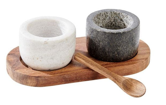 MARBLE Salt / pepper shaker with spoon black, white, natural H 6.5 x W 19 x D 11 cm - best price from Maltashopper.com CS672630