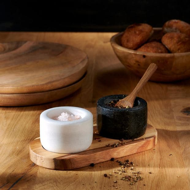 Casa MARBLE Salt/pepper shakers with spoon black, white, natural, H 6,5 x W 19 x D 11 cm