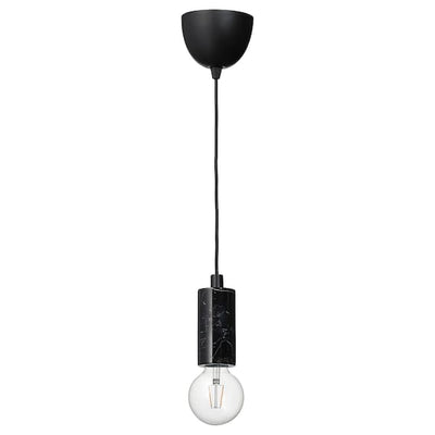 MARKFROST / LUNNOM - Pendant lamp with bulb, black marble/transparent globe , - best price from Maltashopper.com 79494447