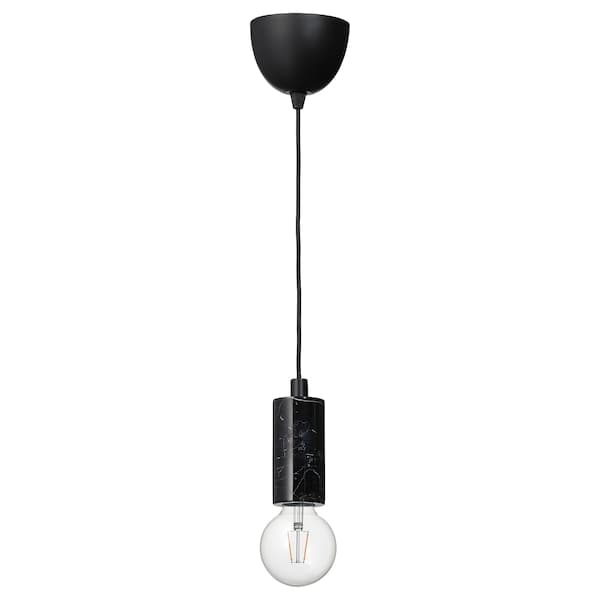 Ikea MARKFROST / LUNNOM - Pendant lamp with bulb, black marble/transparent globe ,