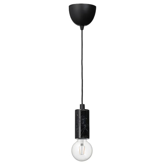 Ikea MARKFROST / LUNNOM - Pendant lamp with bulb, black marble/transparent globe ,
